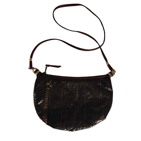 Clemente Handbags - Vintage Clemente Faux Leather Shoulder Bag Snakeskin Classic Burgandy